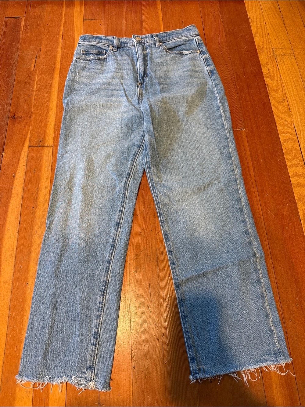 LOFT Light Blue Straight-Leg Jeans with Frayed Hem